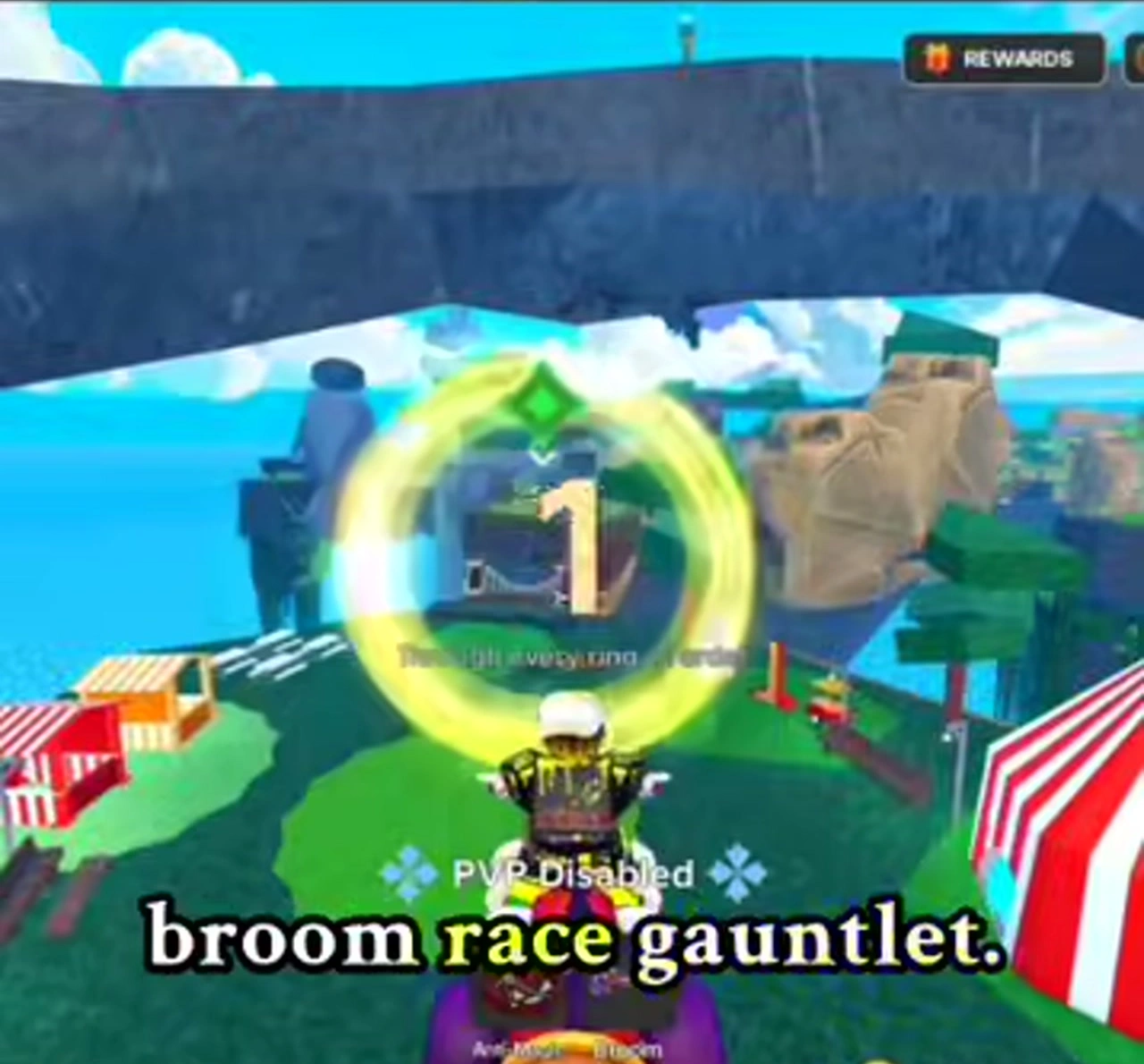 Broom rider inside the first glowing race ring during the countdown