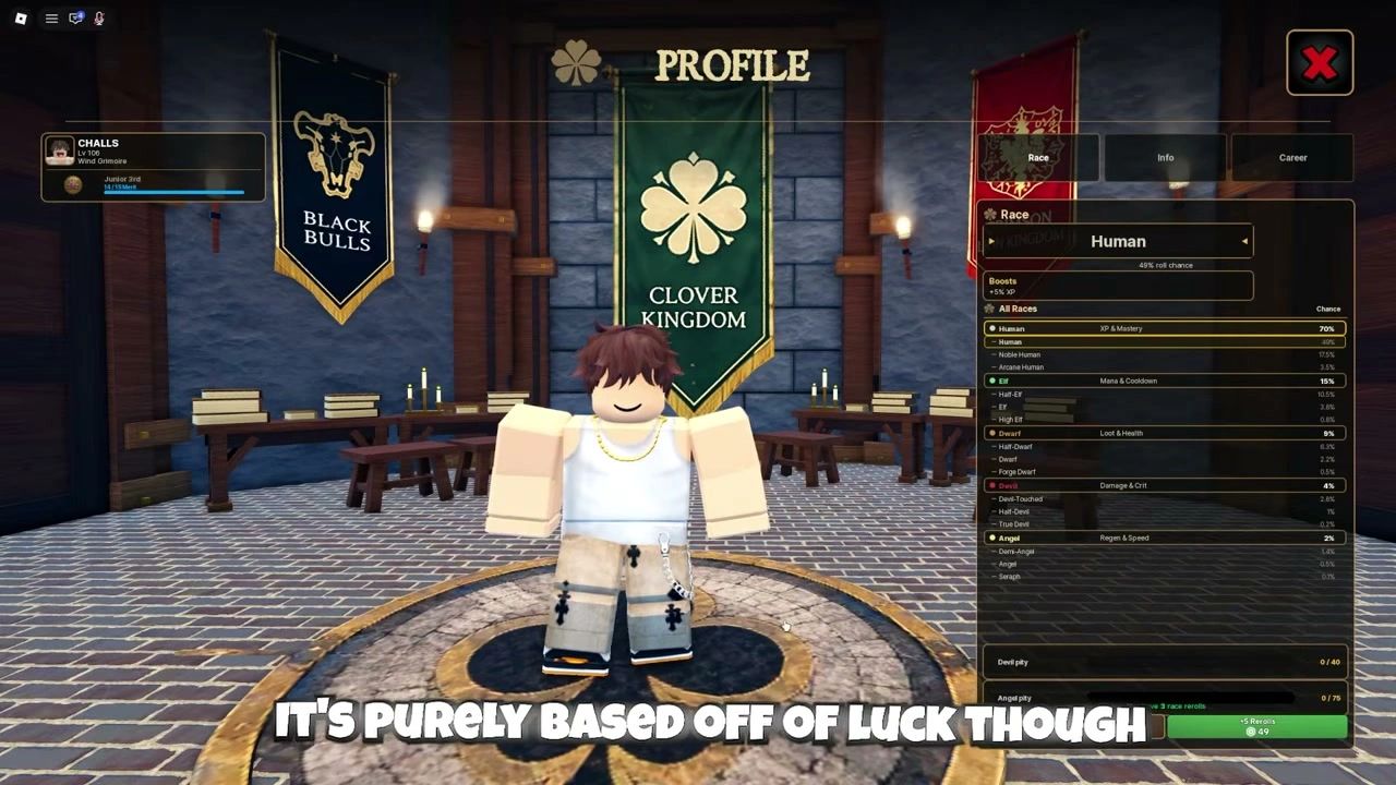 Profile panel showing Junior 3rd and a Merit bar beside character details